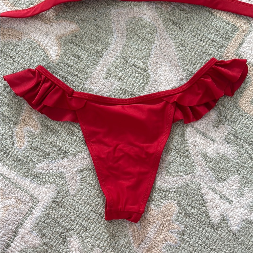 Vibrant Red Ruffled Bikini - Picture 3 of 8